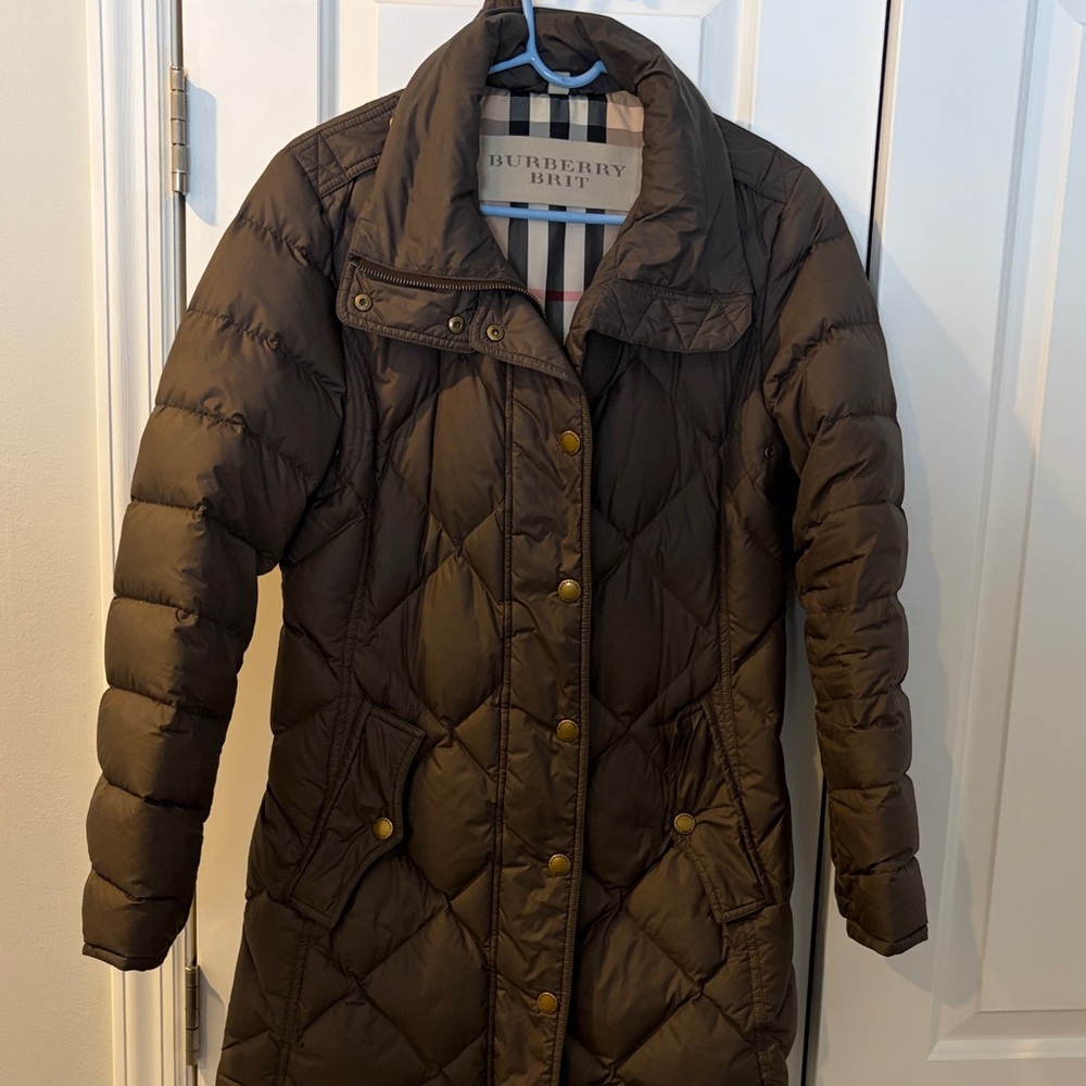 Burberry Brit Dark Brown Quilted Puffer Jacket (removable hood and belt)